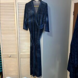Avenue Blue Cowl Neck Long Sleeve Wrap Dress